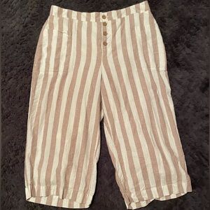 Cropped Canvas Pants - Cream/Brown